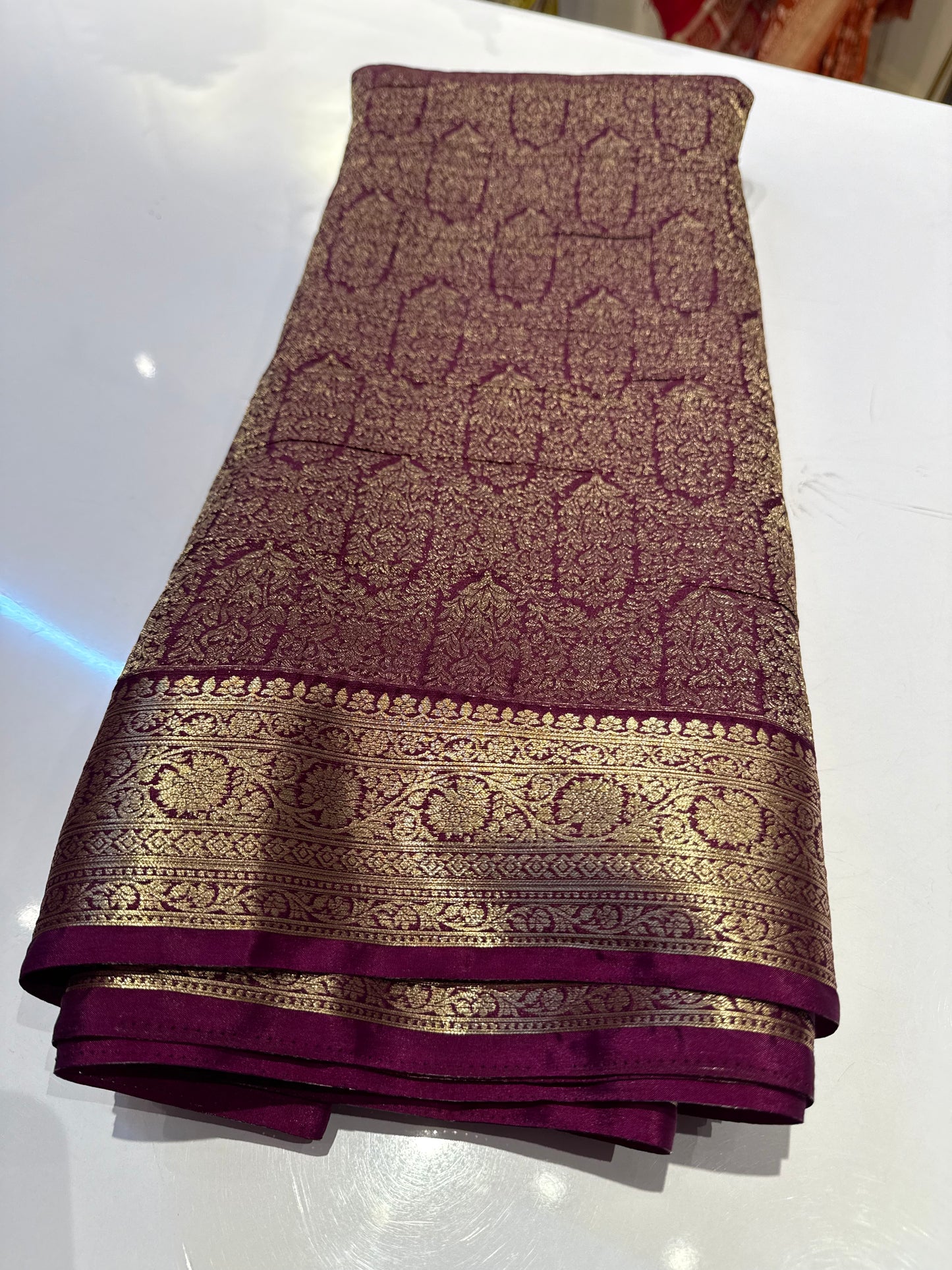 Plum Wine premium wrinkle Chinnon brocade saree (SSW3950)(wine brocade)