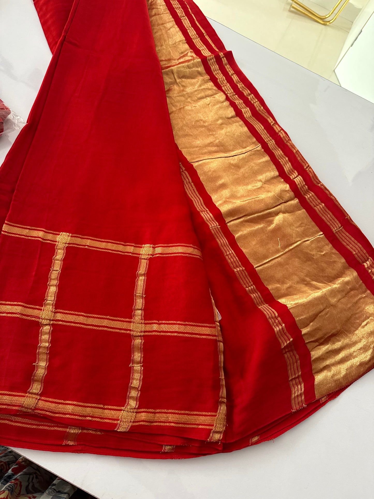 Red Pure modal silk saree (modalzari)