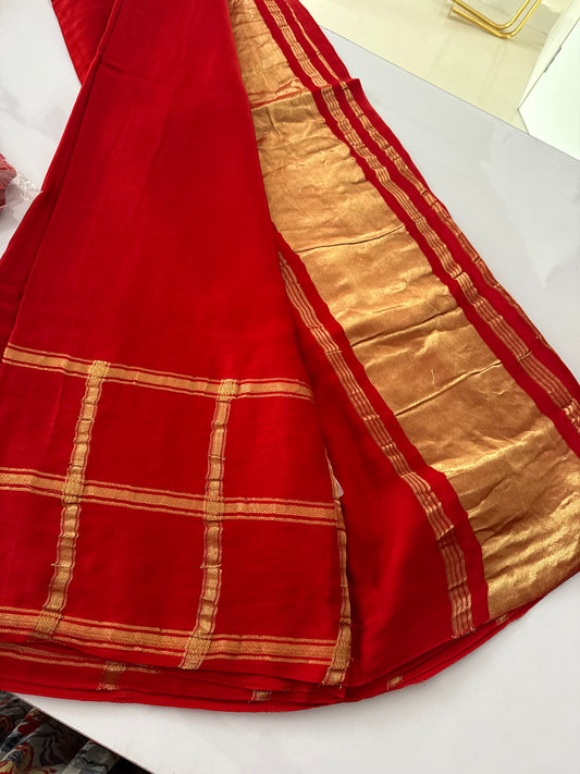 Red Pure modal silk saree (modalzari)