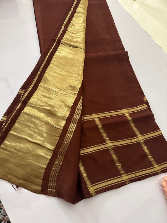 Chocolate brown Pure modal silk saree (modalzari)
