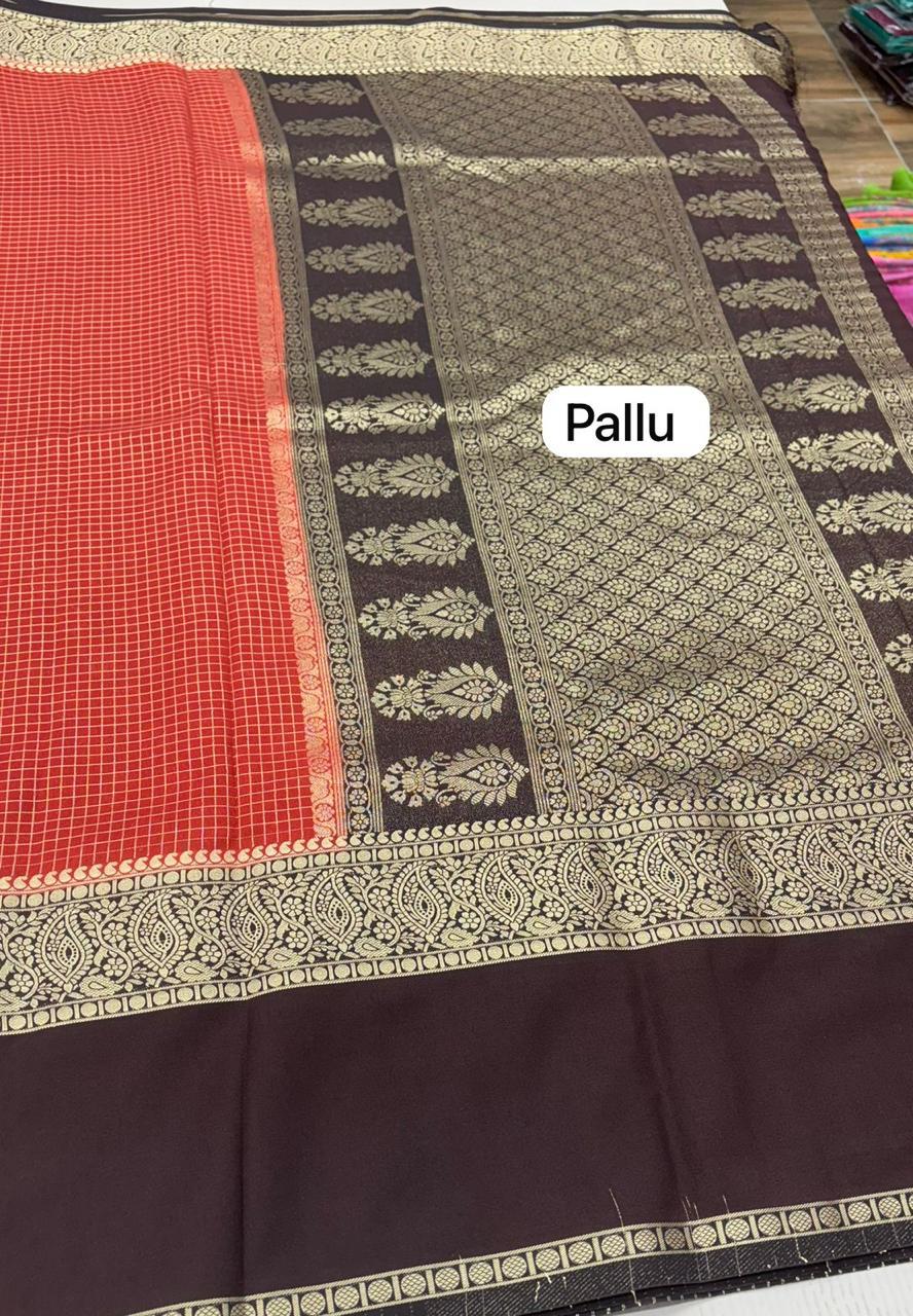 Rust orange with brown crepe silk saree(rust001)