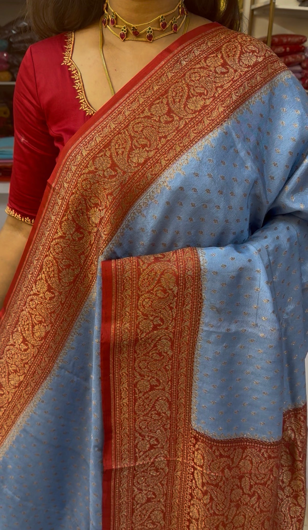 Pure Crepe chiffon konia design banarasi saree