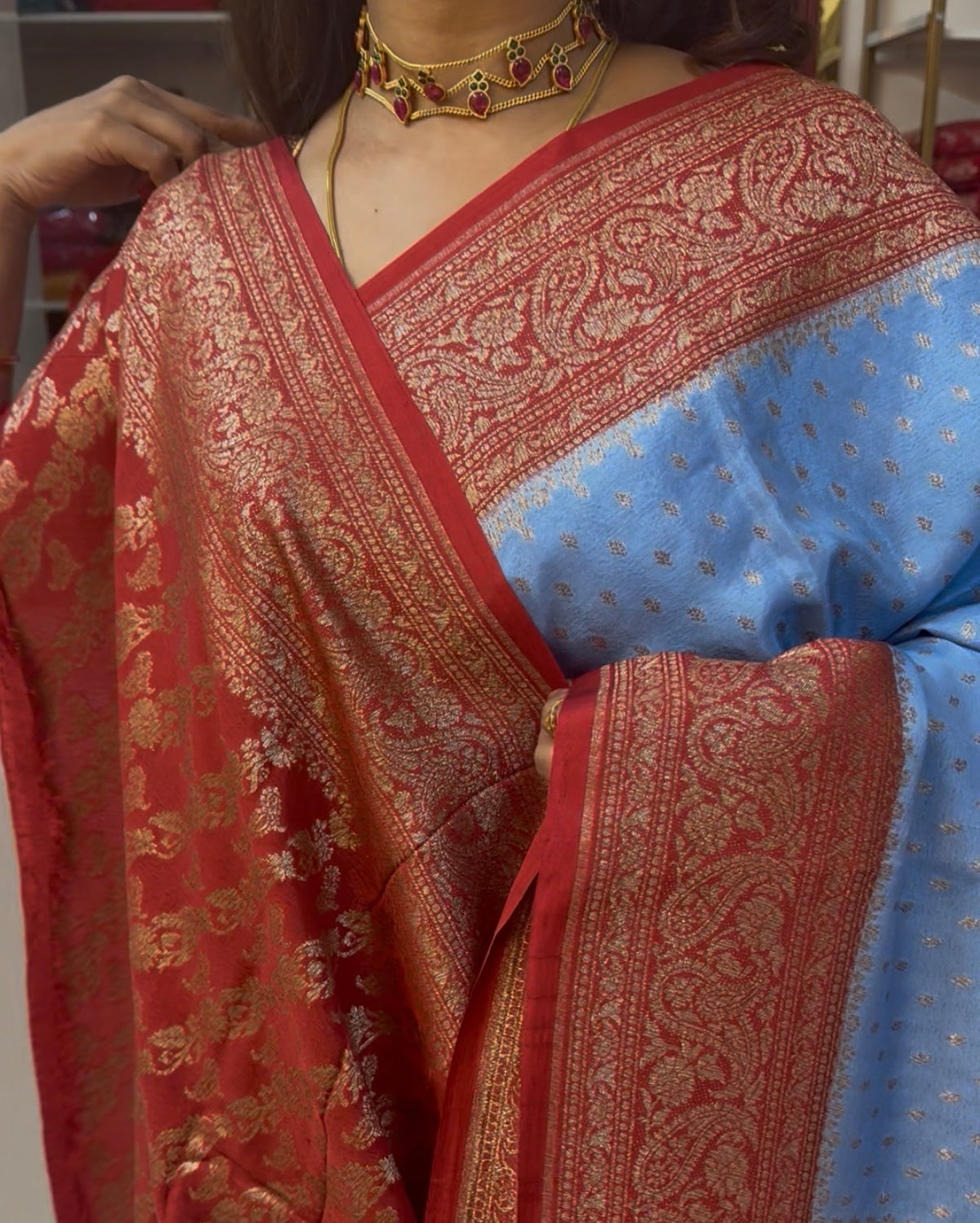 Pure Crepe chiffon konia design banarasi saree