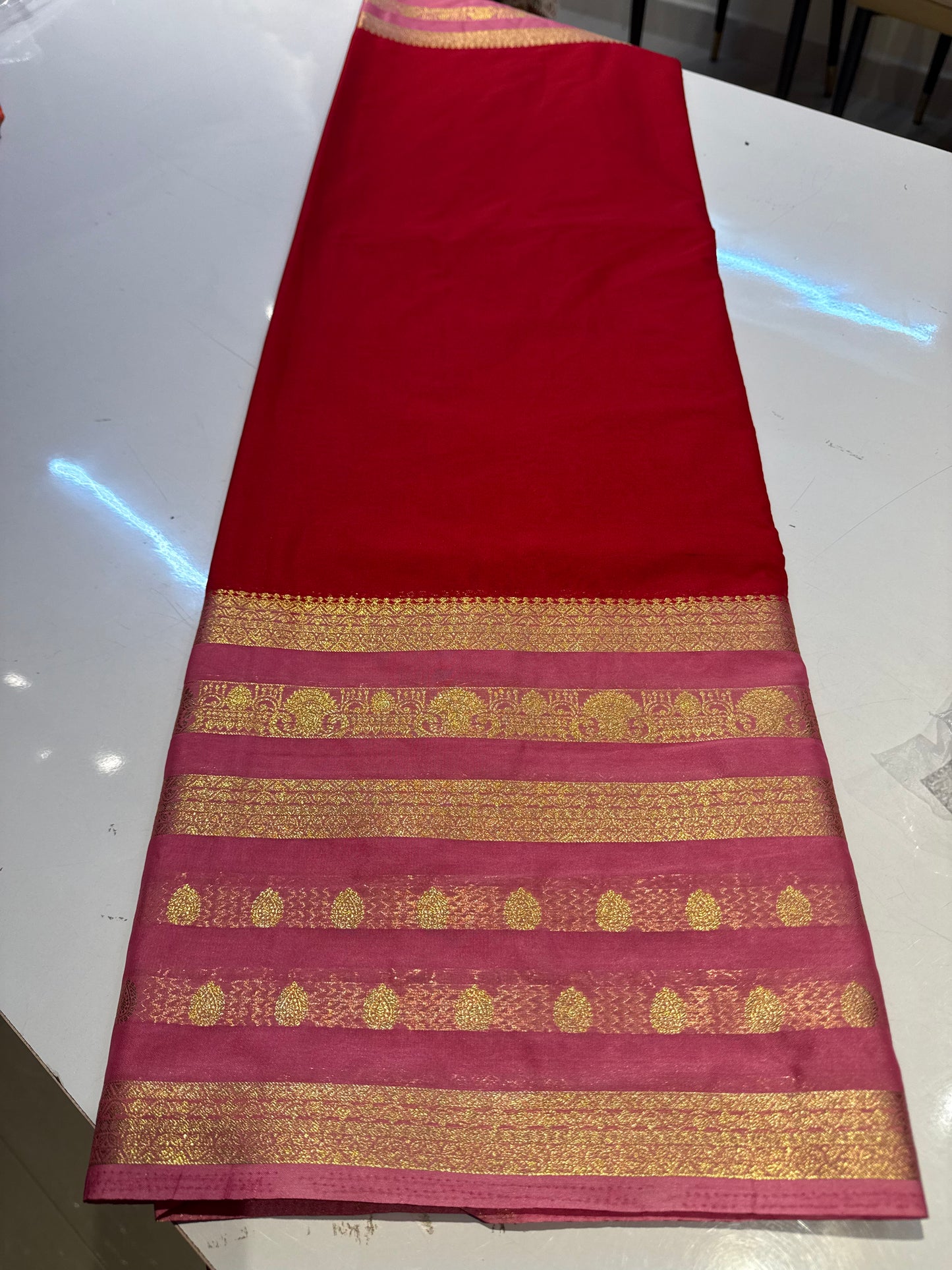 Red with pink Semi Mysore crepe silk(SBSGMC53)