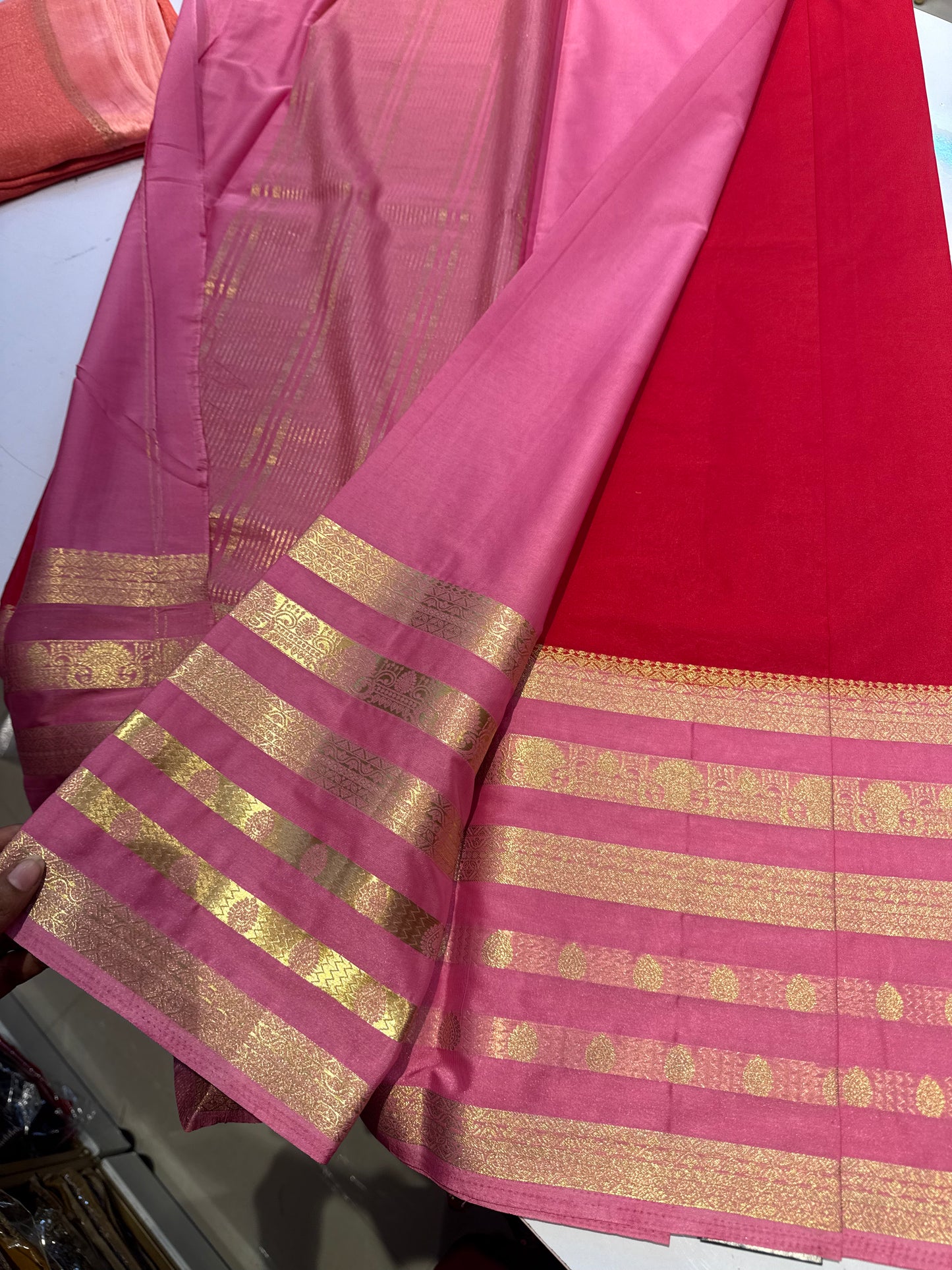 Red with pink Semi Mysore crepe silk(SBSGMC53)