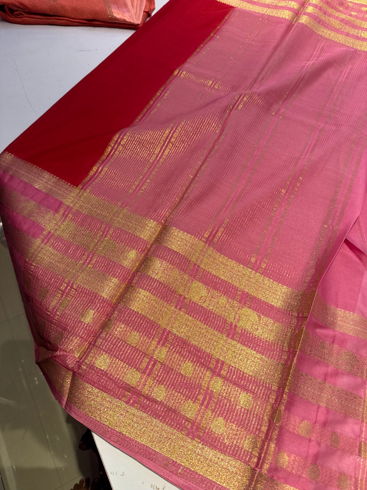Red with pink Semi Mysore crepe silk(SBSGMC53)