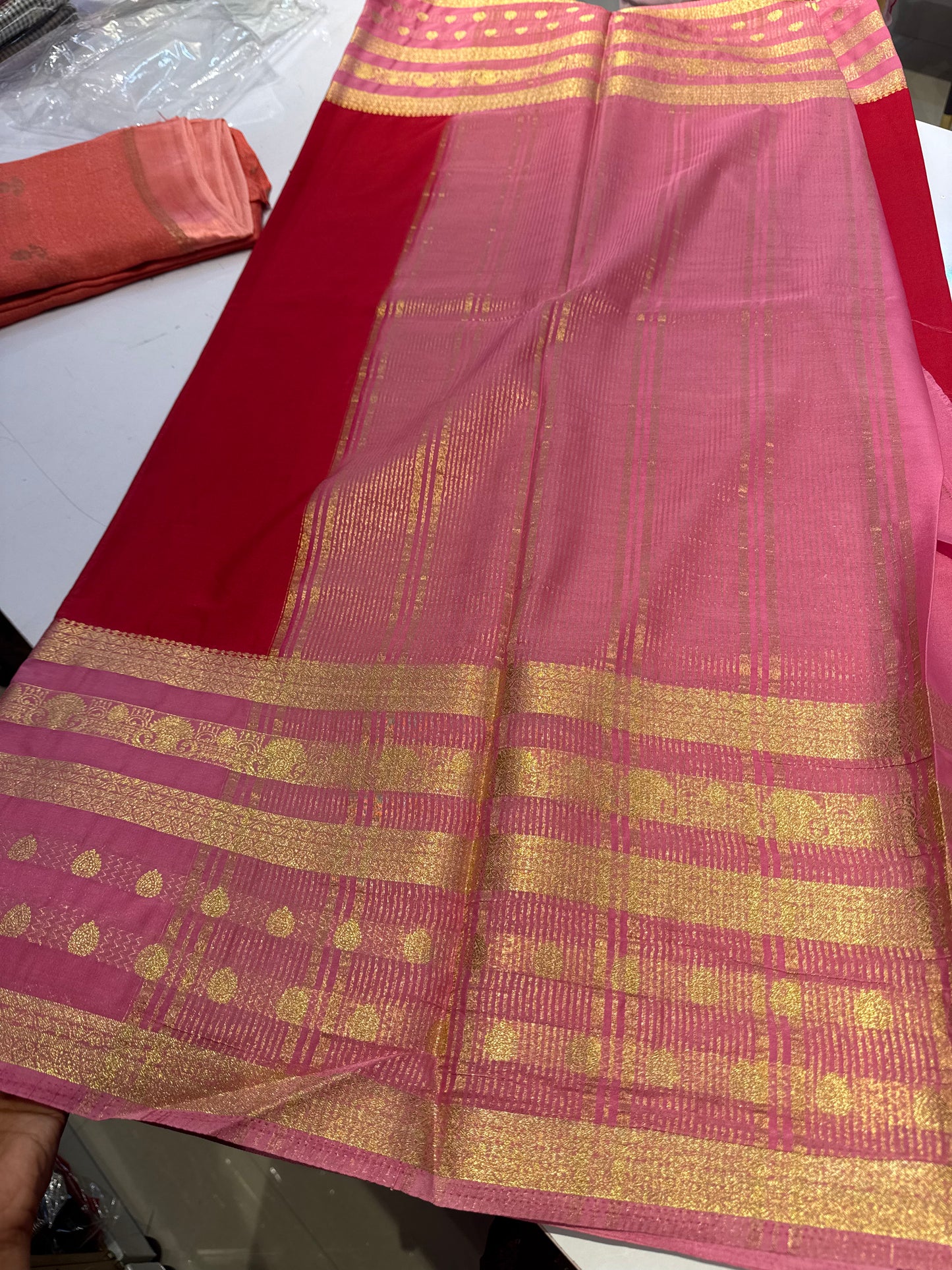 Red with pink Semi Mysore crepe silk(SBSGMC53)