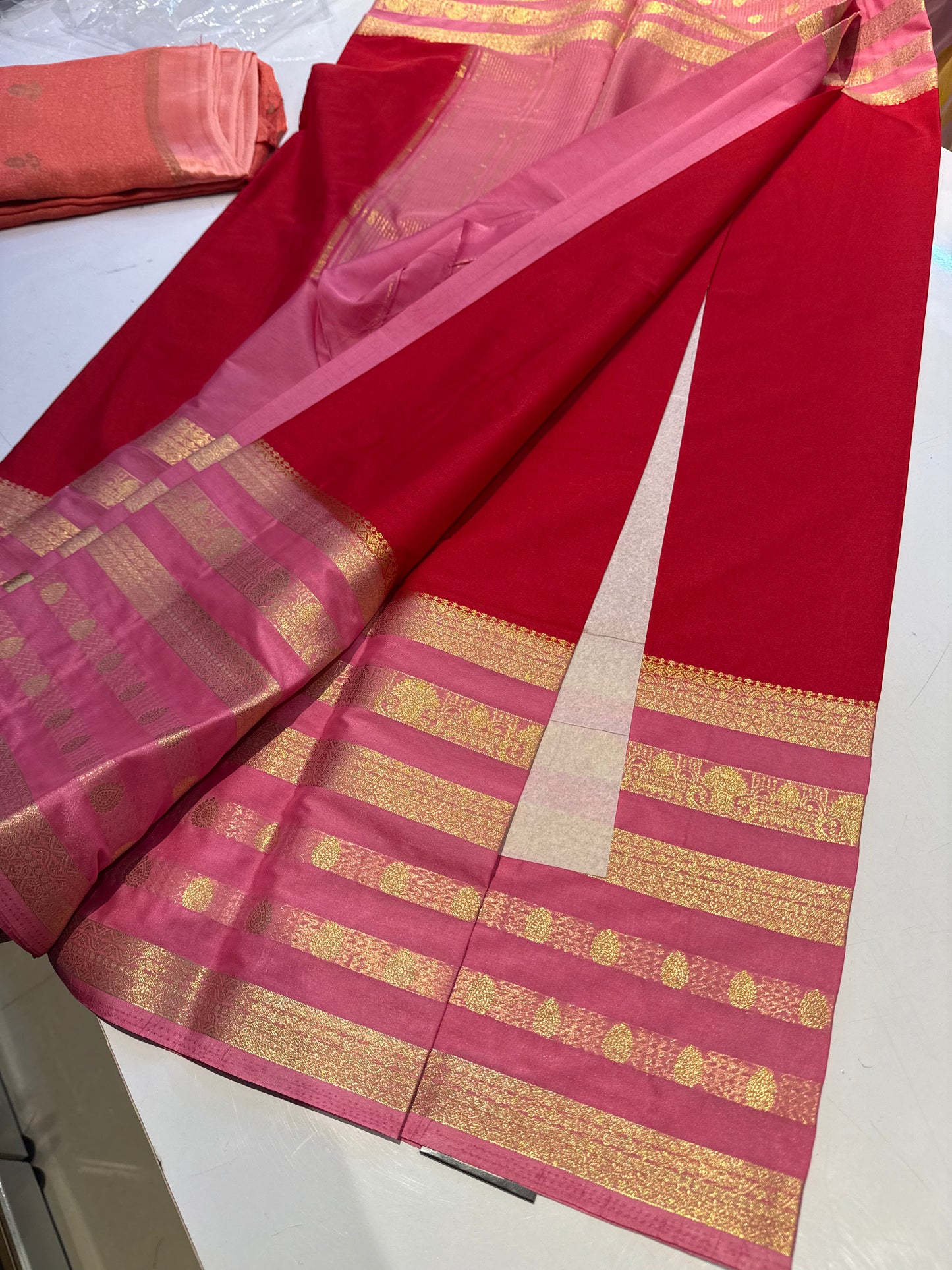 Red with pink Semi Mysore crepe silk(SBSGMC53)