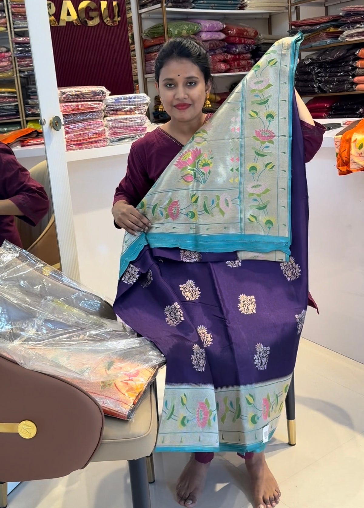 Paithani contrast Viscose Crepe silk saree(SBSGPVC)