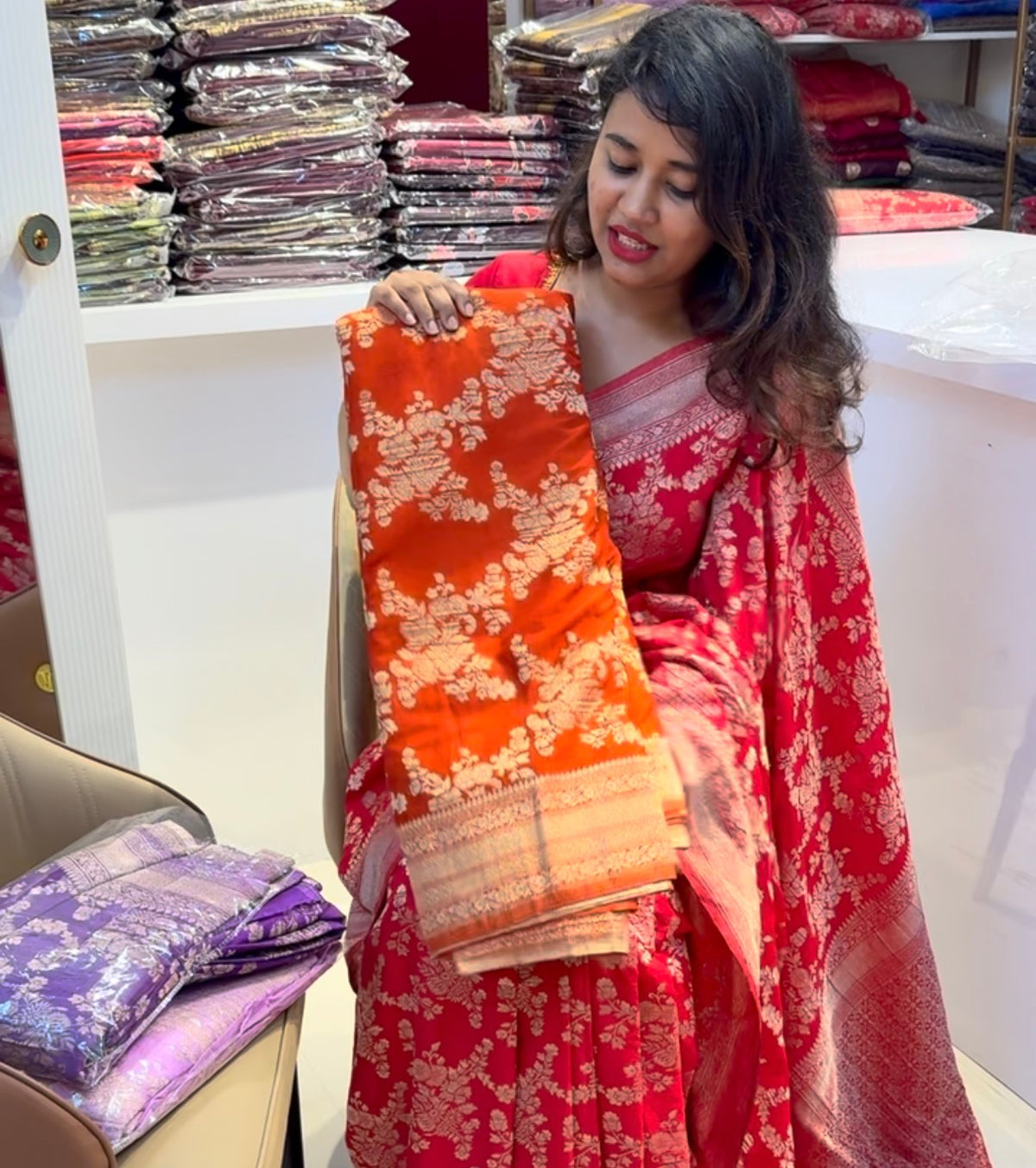Rust orange crushed Georgette Saree(rust123)