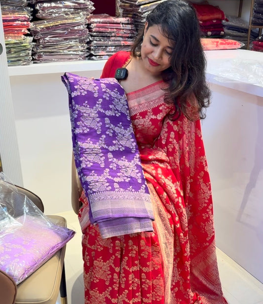 Purple crushed Georgette Saree