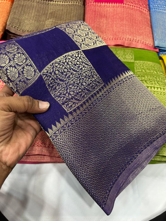 Purple georgette crushed zari saree