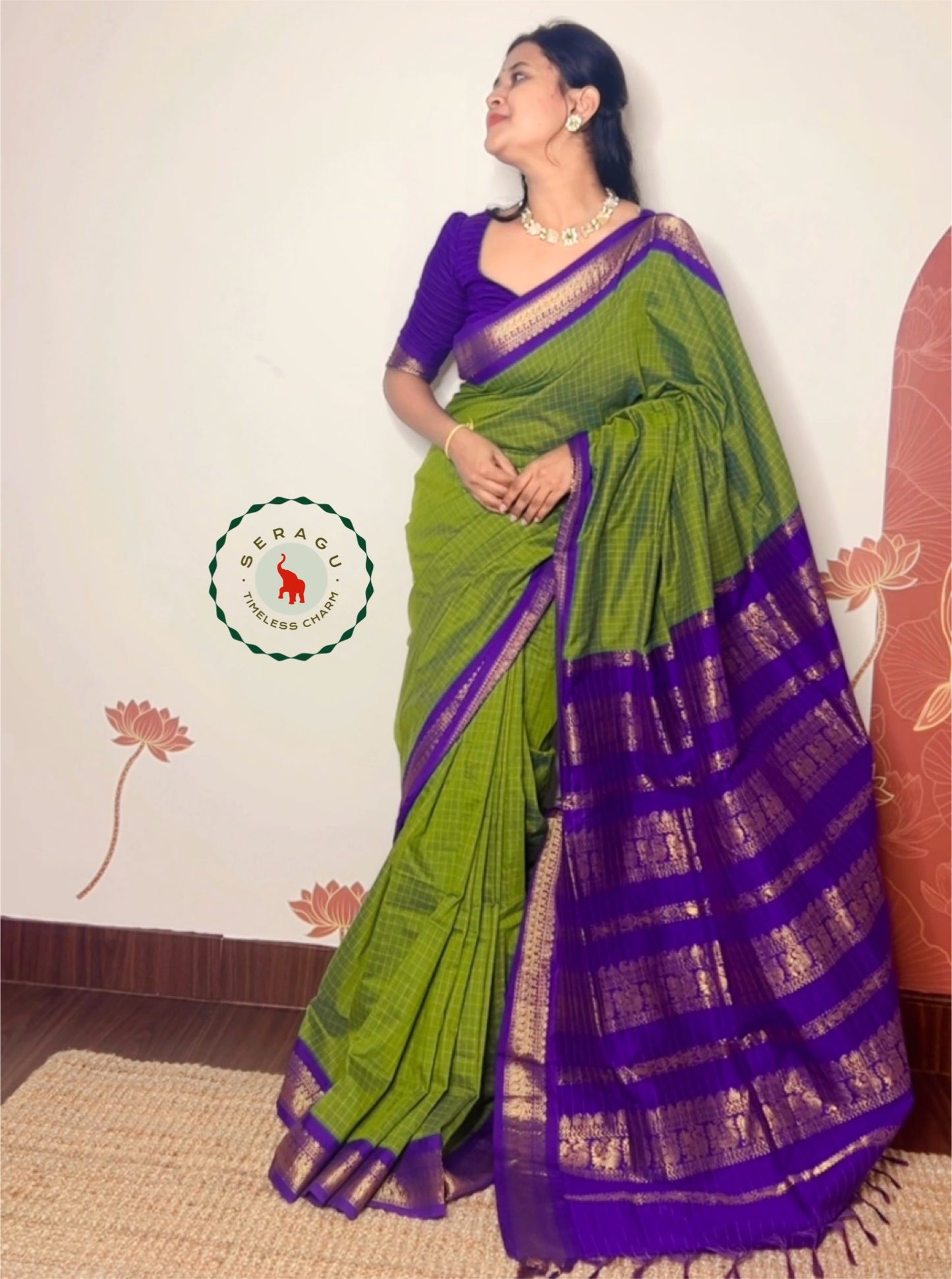 Parrot Green Silk Cotton Saree
