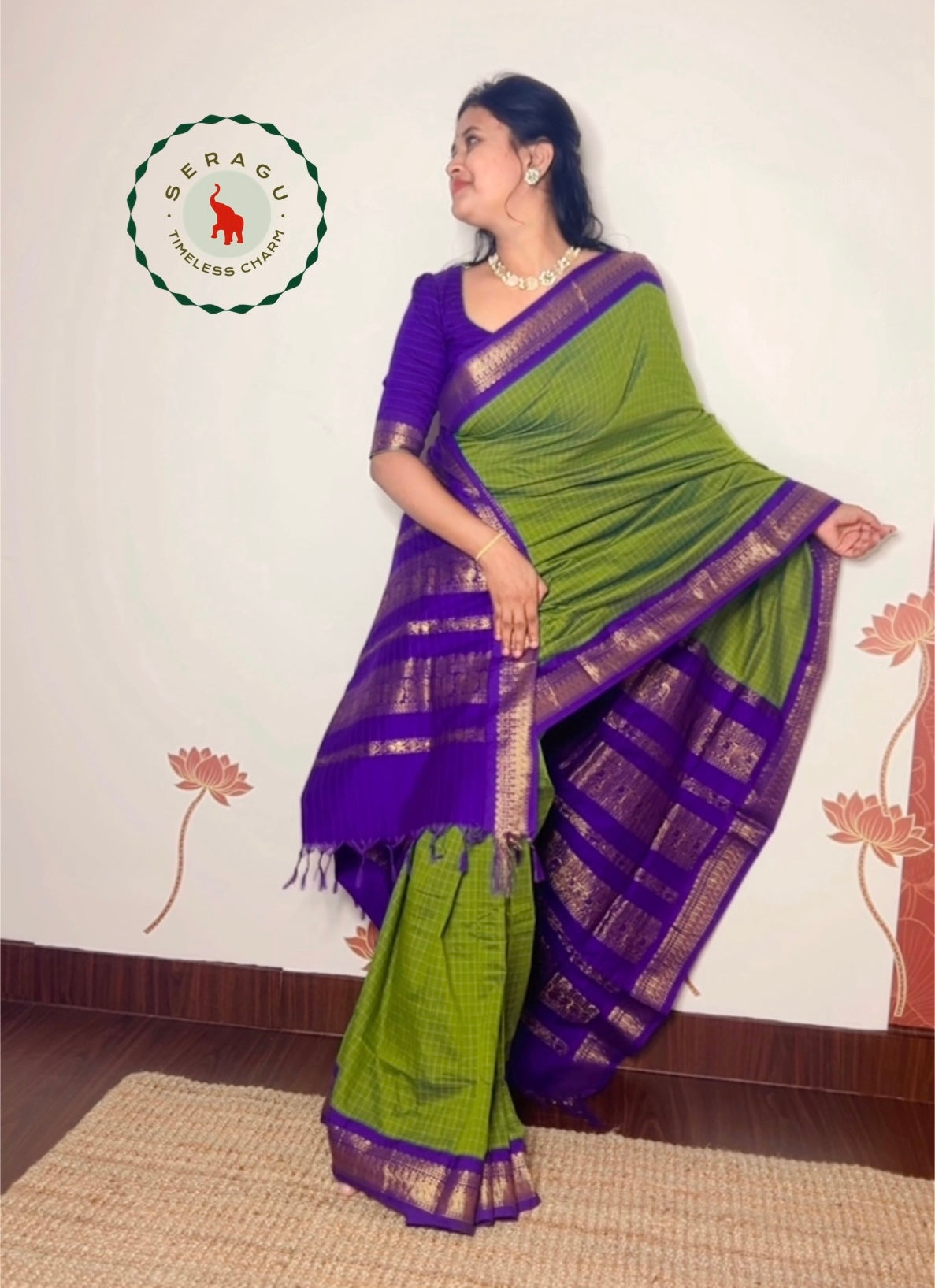 Parrot Green Silk Cotton Saree