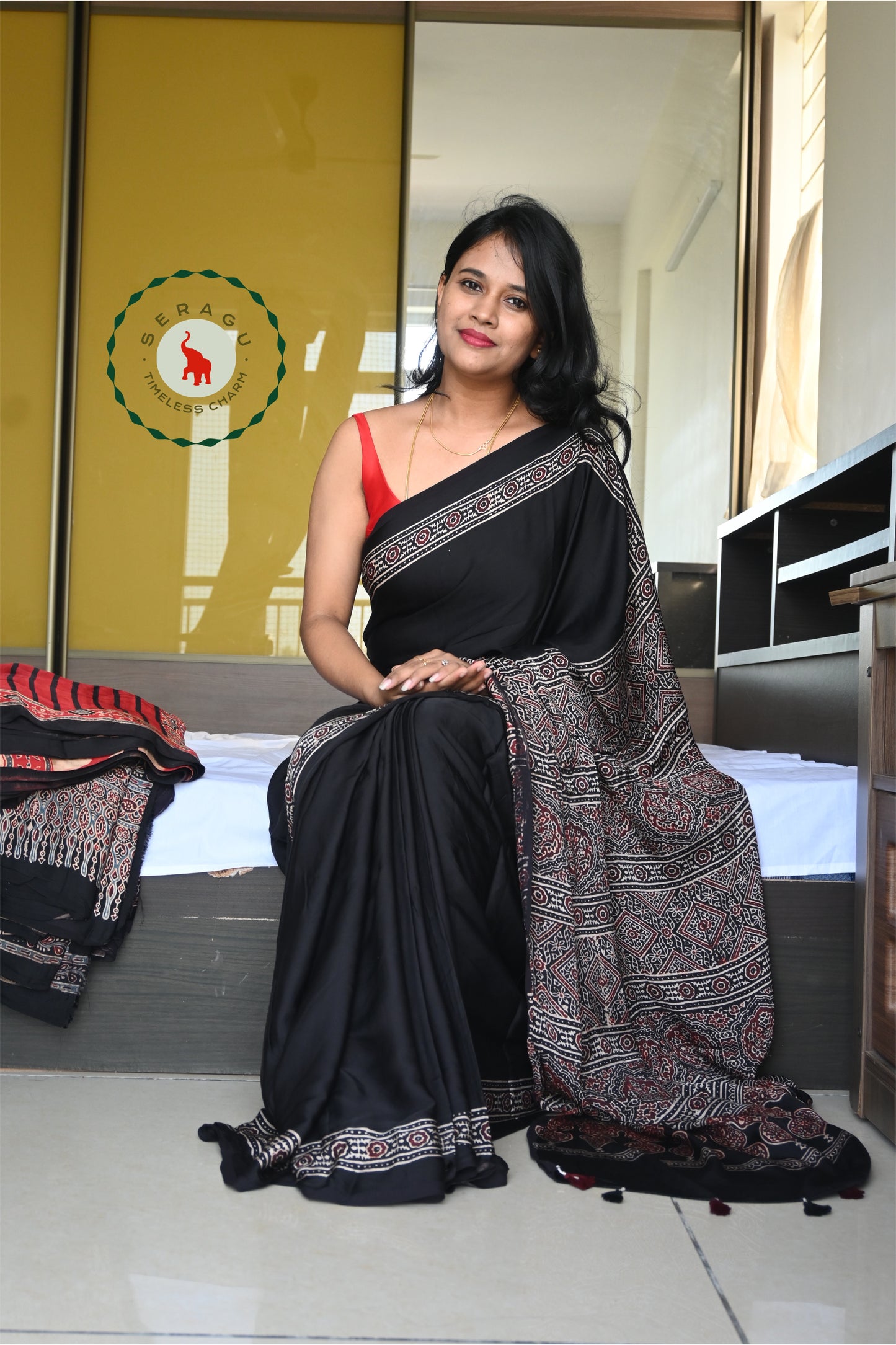 Ajrakh Modal Silk Saree